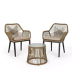 Russel 3pc Outdoor Wicker 2 Seater Chat Set: Flared Design, Glass Tabletop - Christopher Knight Home