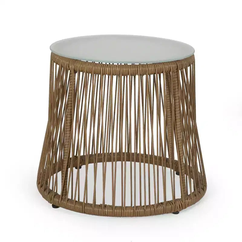 Ensemble de conversation en osier 3 pièces Russel pour 2 personnes : design évasé, plateau en verre - Christopher Knight Home