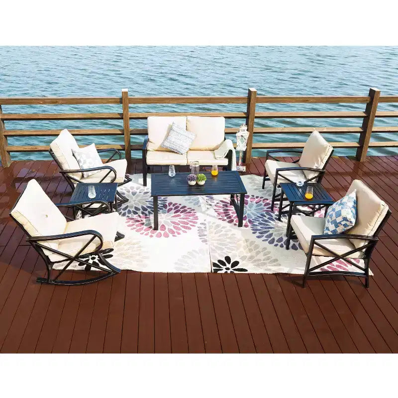 8pc Metal Frame Loveseat Patio Seating Set - Patio Festival: Weather-Resistant, UV-Protected Outdoor Ensemble