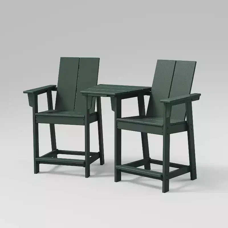 POLYWOOD Moore 3pc Outdoor Counter Patio Chair Set with Connecting Table Green