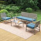 Captiva Designs Ensemble de conversation 4 pièces en acier et rotin pour terrasse avec table basse