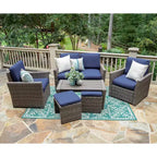 Salon de jardin en osier 6 places Newton Leisure Made, tissu bleu marine