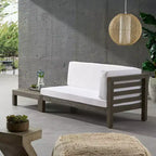 Causeuse avec accoudoir droit et table basse en bois d'acacia d'extérieur Oana, 2 pièces, avec coussin gris/blanc - Christopher Knight Home : Ensemble de salon de patio de transition