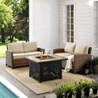 Crosley Ensemble de mobilier de patio extérieur 3 pièces Bradenton en acier avec foyer et deux causeuses, brun/beige