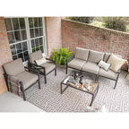 Ensemble de conversation en aluminium 6 pièces Leisure Made Blakely avec coussins en tissu beige