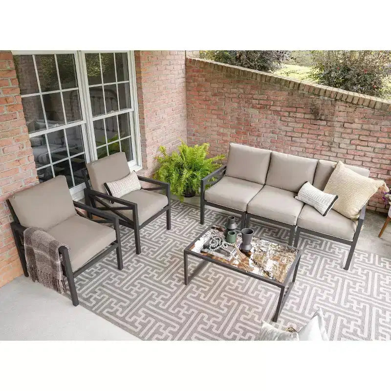 Ensemble de conversation en aluminium 6 pièces Leisure Made Blakely avec coussins en tissu beige