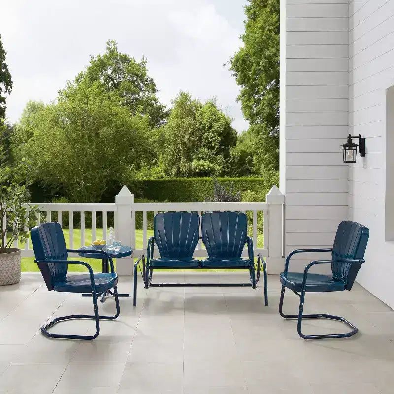 Ensemble de conversation d'extérieur 4 pièces en métal Ridgeland - Bleu marine - Crosley
