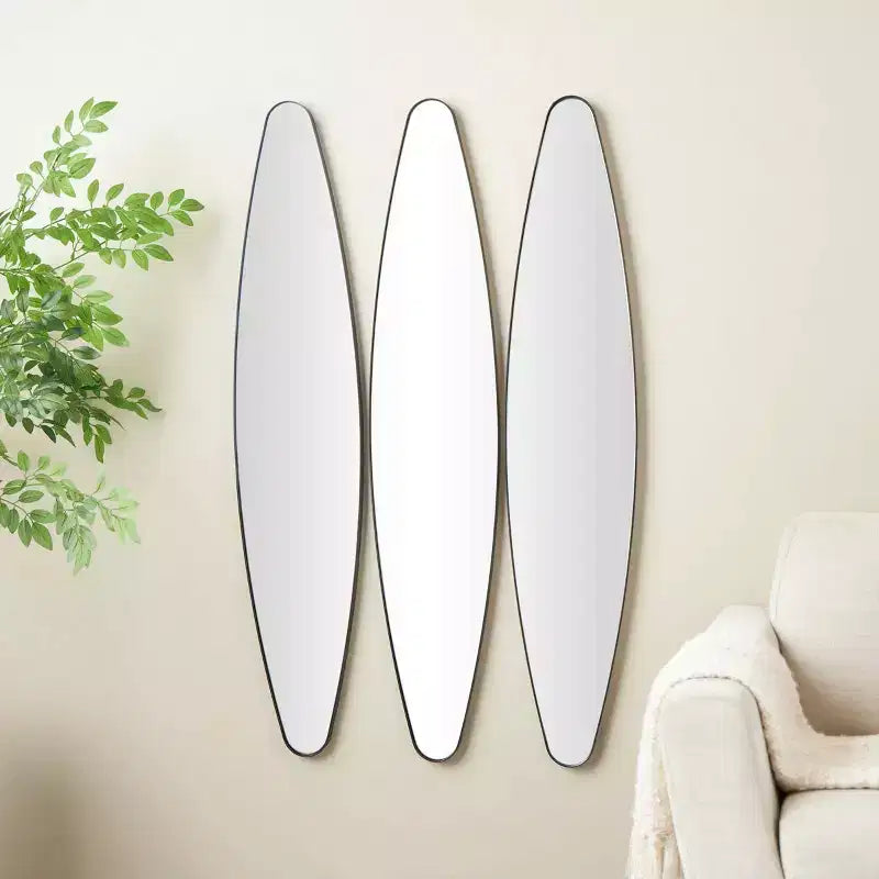 Lot de 3 miroirs muraux ovales allongés en métal noir – Décoration murale contemporaine