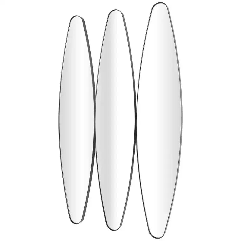 Lot de 3 miroirs muraux ovales allongés en métal noir – Décoration murale contemporaine