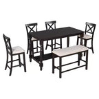 Ensemble de salle à manger Whisen 6 pièces hauteur comptoir avec étagère, 4 chaises et un banc