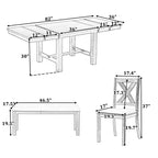 Table à manger extensible 6 pièces Whisen Farmhouse avec 4 chaises rembourrées et un banc