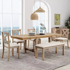 Table à manger extensible 6 pièces Whisen Farmhouse avec 4 chaises rembourrées et un banc
