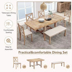 Table à manger extensible 6 pièces Whisen Farmhouse avec 4 chaises rembourrées et un banc