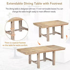Table à manger extensible 6 pièces Whisen Farmhouse avec 4 chaises rembourrées et un banc