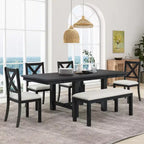 Table à manger extensible 6 pièces Whisen Farmhouse avec 4 chaises rembourrées et un banc