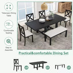 Table à manger extensible 6 pièces Whisen Farmhouse avec 4 chaises rembourrées et un banc