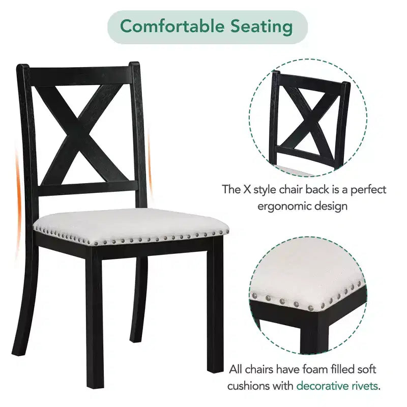 Table à manger extensible 6 pièces Whisen Farmhouse avec 4 chaises rembourrées et un banc