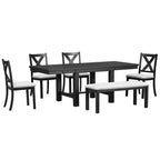 Table à manger extensible 6 pièces Whisen Farmhouse avec 4 chaises rembourrées et un banc