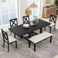 Whisen Farmhouse 6-Piece Extendable Dining Table with 4 Upholstered Chairs and Bench