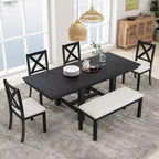 Whisen Farmhouse 6-Piece Extendable Dining Table with 4 Upholstered Chairs and Bench