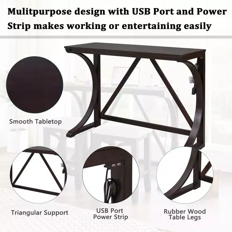Ensemble de salle à manger 3 pièces Whisen Farmhouse hauteur comptoir avec port USB et tabourets rembourrés