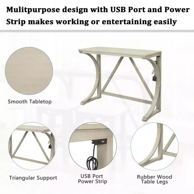 Ensemble de salle à manger 3 pièces Whisen Farmhouse hauteur comptoir avec port USB et tabourets rembourrés