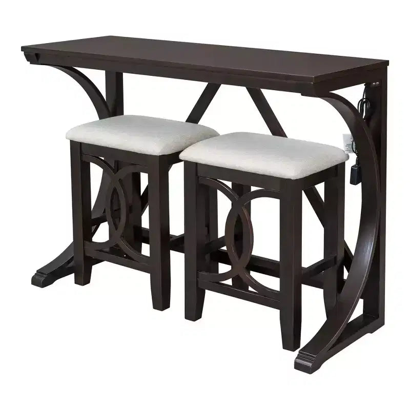 Ensemble de salle à manger 3 pièces Whisen Farmhouse hauteur comptoir avec port USB et tabourets rembourrés
