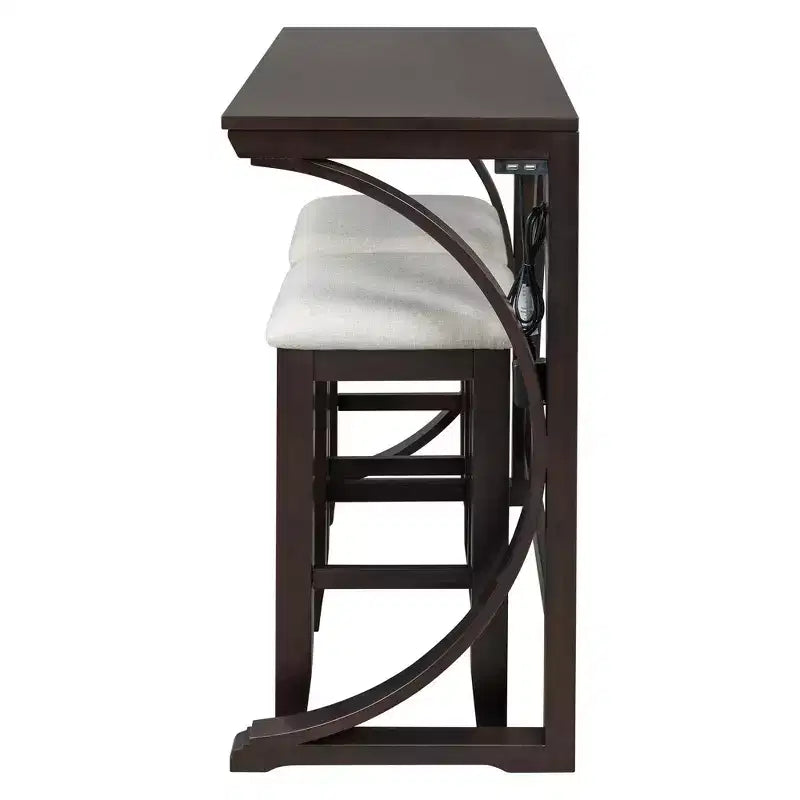 Ensemble de salle à manger 3 pièces Whisen Farmhouse hauteur comptoir avec port USB et tabourets rembourrés