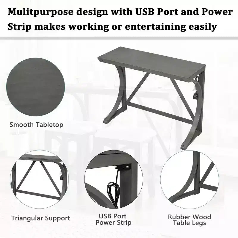 Ensemble de salle à manger 3 pièces Whisen Farmhouse hauteur comptoir avec port USB et tabourets rembourrés