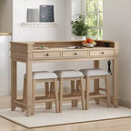Ensemble table de bar Whisen 4 pièces avec 3 tabourets rembourrés et 3 tiroirs