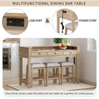 Ensemble table de bar Whisen 4 pièces avec 3 tabourets rembourrés et 3 tiroirs