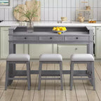 Ensemble table de bar Whisen 4 pièces avec 3 tabourets rembourrés et 3 tiroirs