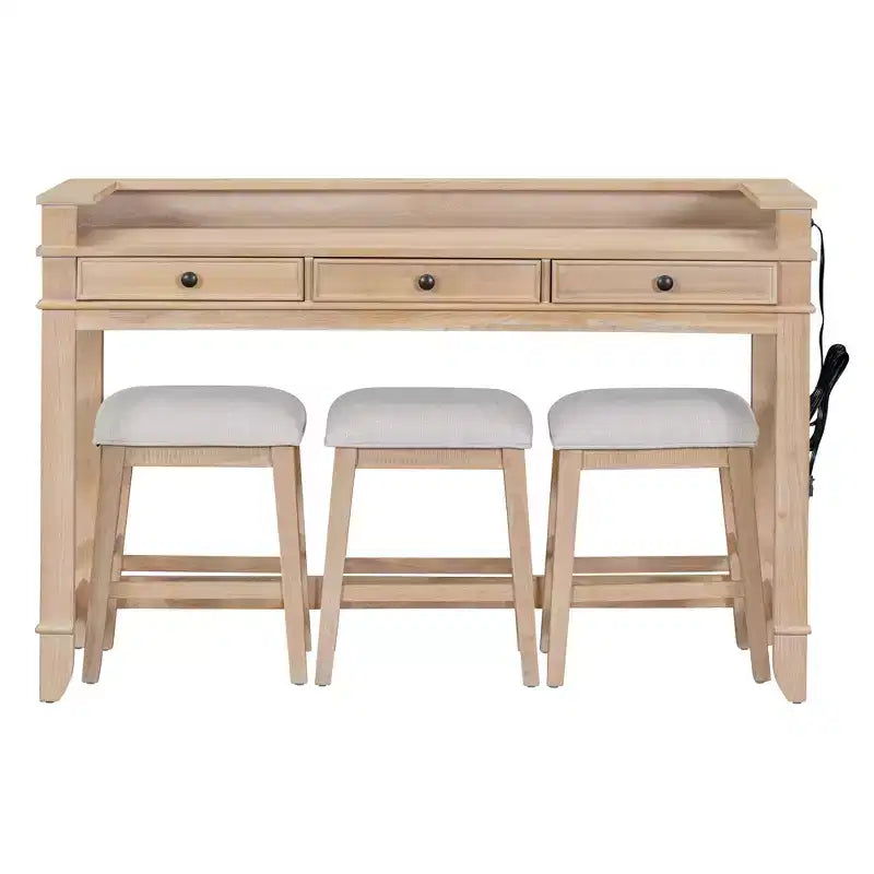 Ensemble table de bar Whisen 4 pièces avec 3 tabourets rembourrés et 3 tiroirs