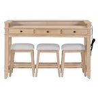 Ensemble table de bar Whisen 4 pièces avec 3 tabourets rembourrés et 3 tiroirs