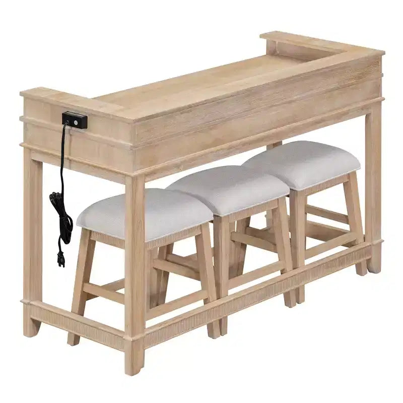 Ensemble table de bar Whisen 4 pièces avec 3 tabourets rembourrés et 3 tiroirs