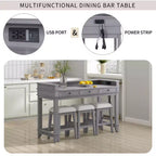 Ensemble table de bar Whisen 4 pièces avec 3 tabourets rembourrés et 3 tiroirs