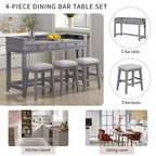 Ensemble table de bar Whisen 4 pièces avec 3 tabourets rembourrés et 3 tiroirs