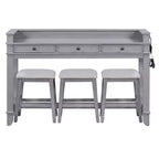 Ensemble table de bar Whisen 4 pièces avec 3 tabourets rembourrés et 3 tiroirs