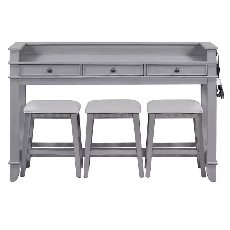 Ensemble table de bar Whisen 4 pièces avec 3 tabourets rembourrés et 3 tiroirs