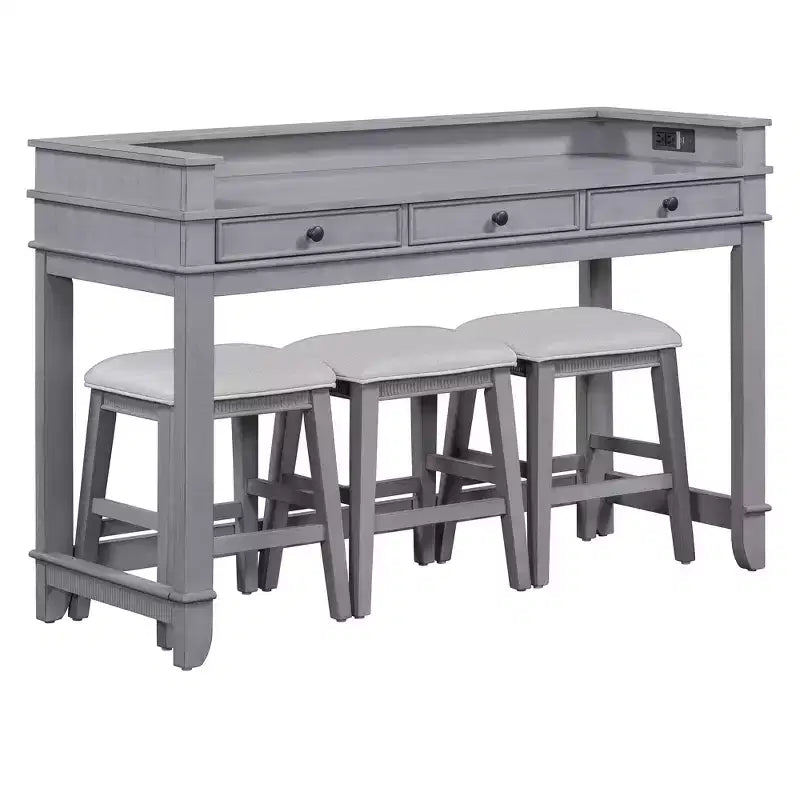 Ensemble table de bar Whisen 4 pièces avec 3 tabourets rembourrés et 3 tiroirs