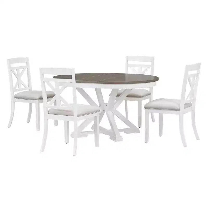 Ensemble de salle à manger Whisen 5 pièces avec table en bois extensible et 4 chaises rembourrées