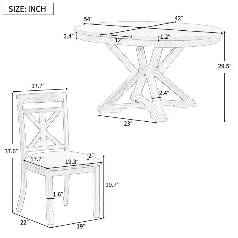 Ensemble de salle à manger Whisen 5 pièces avec table en bois extensible et 4 chaises rembourrées