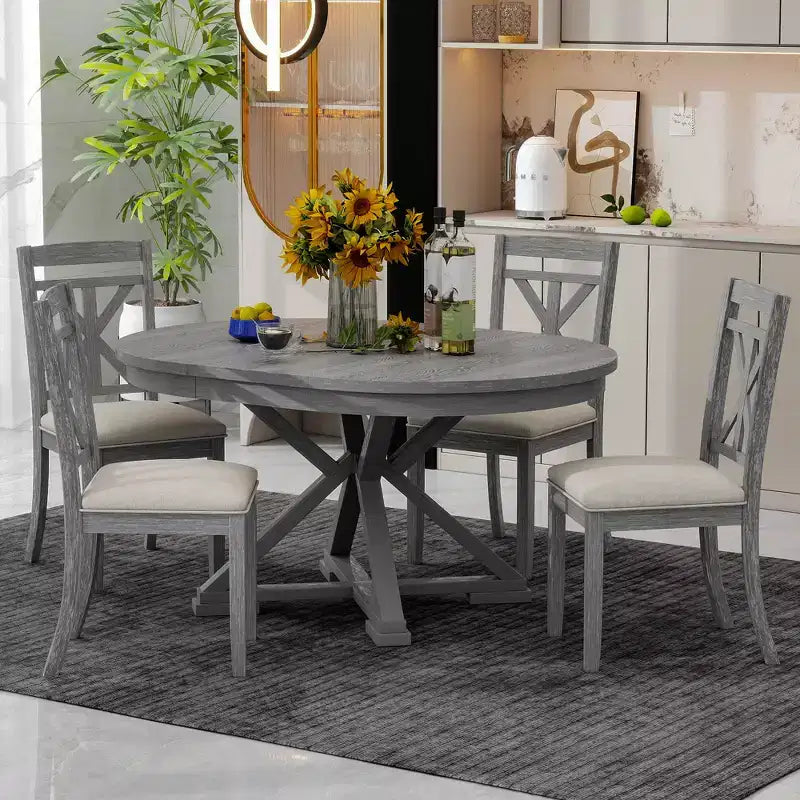 Ensemble de salle à manger Whisen 5 pièces avec table en bois extensible et 4 chaises rembourrées