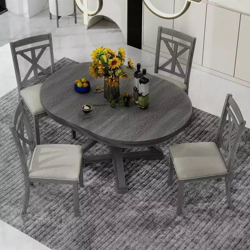 Ensemble de salle à manger Whisen 5 pièces avec table en bois extensible et 4 chaises rembourrées