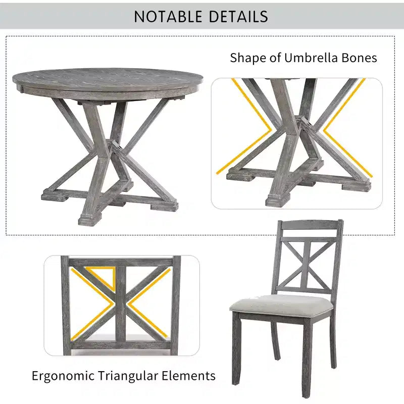 Ensemble de salle à manger Whisen 5 pièces avec table en bois extensible et 4 chaises rembourrées