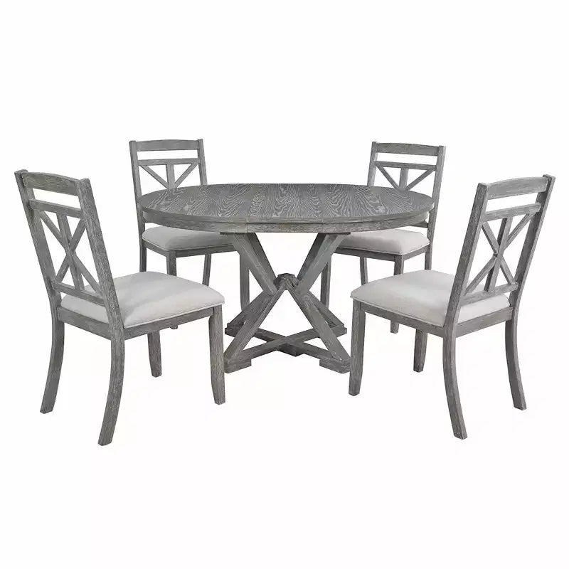 Ensemble de salle à manger Whisen 5 pièces avec table en bois extensible et 4 chaises rembourrées