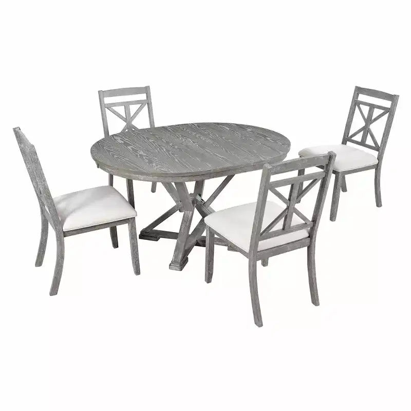 Ensemble de salle à manger Whisen 5 pièces avec table en bois extensible et 4 chaises rembourrées