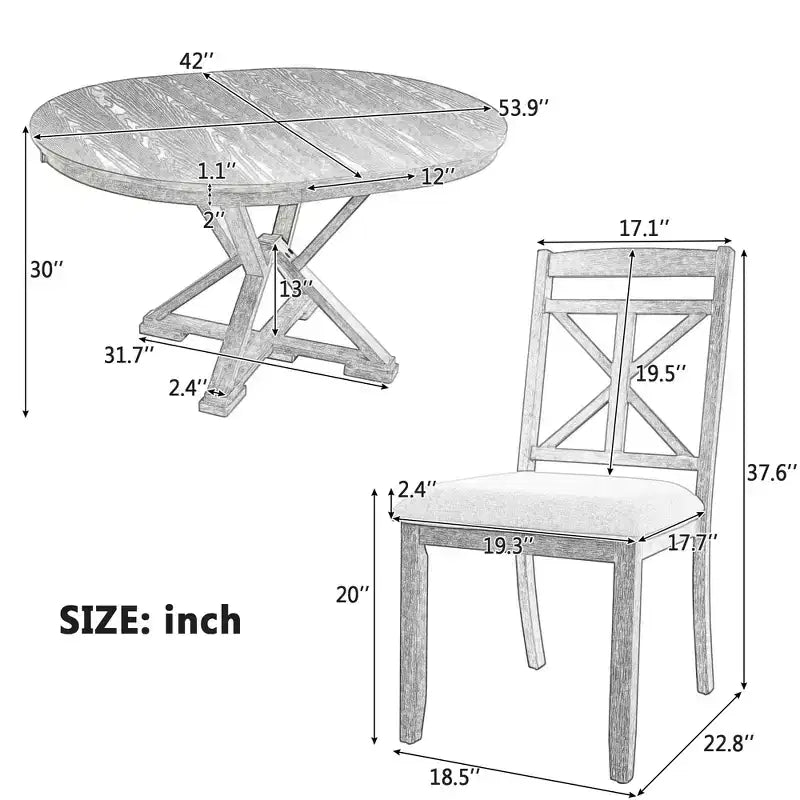 Ensemble de salle à manger Whisen 5 pièces avec table en bois extensible et 4 chaises rembourrées