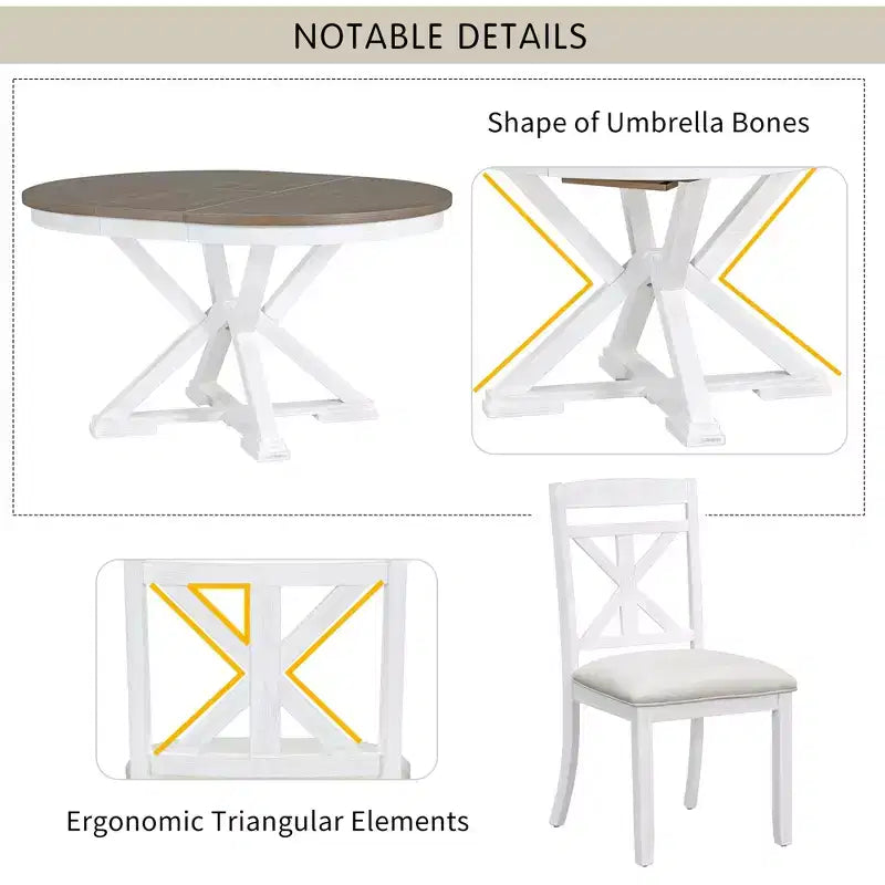 Ensemble de salle à manger Whisen 5 pièces avec table en bois extensible et 4 chaises rembourrées
