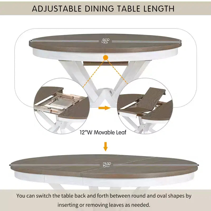 Ensemble de salle à manger Whisen 5 pièces avec table en bois extensible et 4 chaises rembourrées